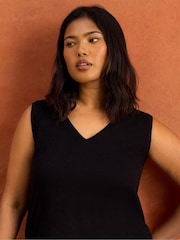 Live Unlimited Black Cotton Slub V-Neck Vest - Image 4 of 4