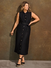 Live Unlimited Black Petite Linen Blend Midaxi Shirt Dress - Image 3 of 6