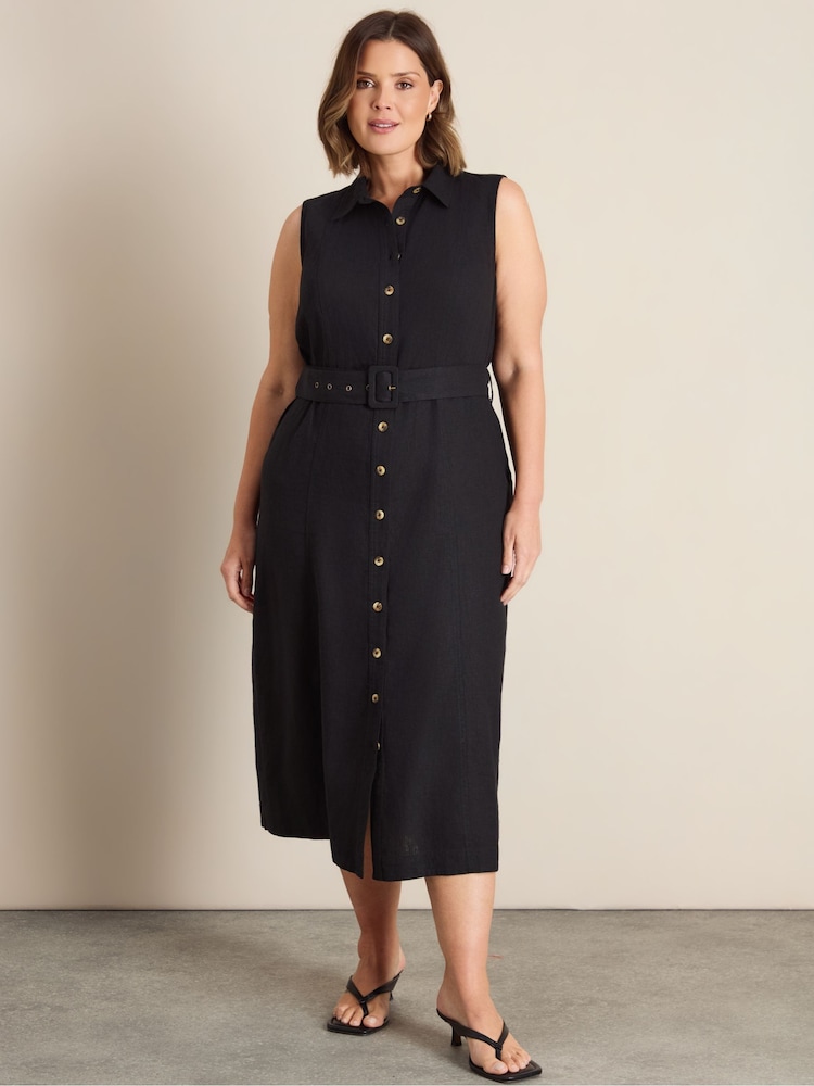 linen shirt dress petite Maxi Linen Shirt Dress: Short Sleeve Notch Neck Collar SHALLY