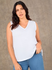 Live Unlimited White Cotton Slub V-Neck Vest - Image 1 of 4