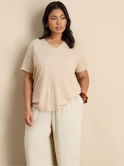 Live Unlimited Cream Petite Linen Blend Drawstring Trousers - Image 2 of 5