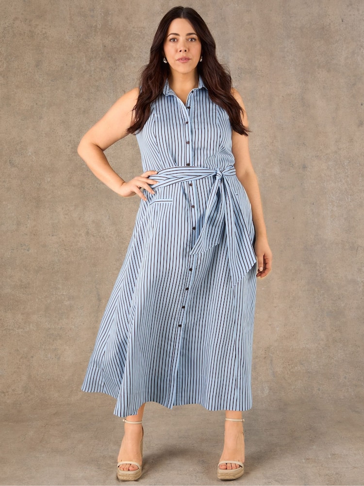 Live Unlimited Blue Petite Stripe Maxi Shirt Dress - Image 1 of 5