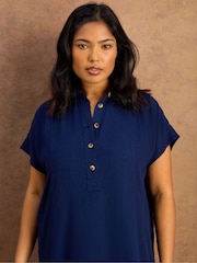 Live Unlimited Blue Linen Blend Button Front Midaxi Shirt Dress - Image 6 of 6