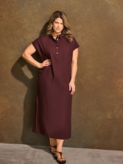 Live Unlimited Brown Linen Blend Button Front Midaxi Shirt Dress - Image 5 of 6