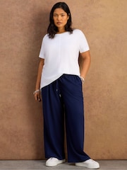 Live Unlimited White Cotton Slub Round Neck Seam Detail T-Shirt - Image 4 of 5