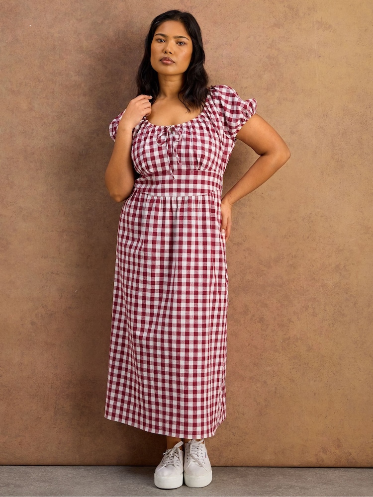 Live Unlimited Red Gingham Shirred Back Midaxi Dress - Image 1 of 1