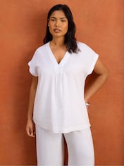 Live Unlimited White Linen Blend V-Neck Top - Image 2 of 5