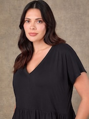 Live Unlimited Black Jersey Woven Mix Broderie Maxi Dress - Image 3 of 6