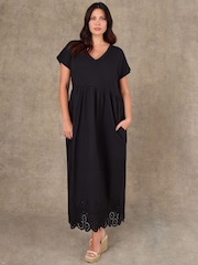 Live Unlimited Black Jersey Woven Mix Broderie Maxi Dress - Image 5 of 6