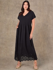 Live Unlimited Black Jersey Woven Mix Broderie Maxi Dress - Image 7 of 7