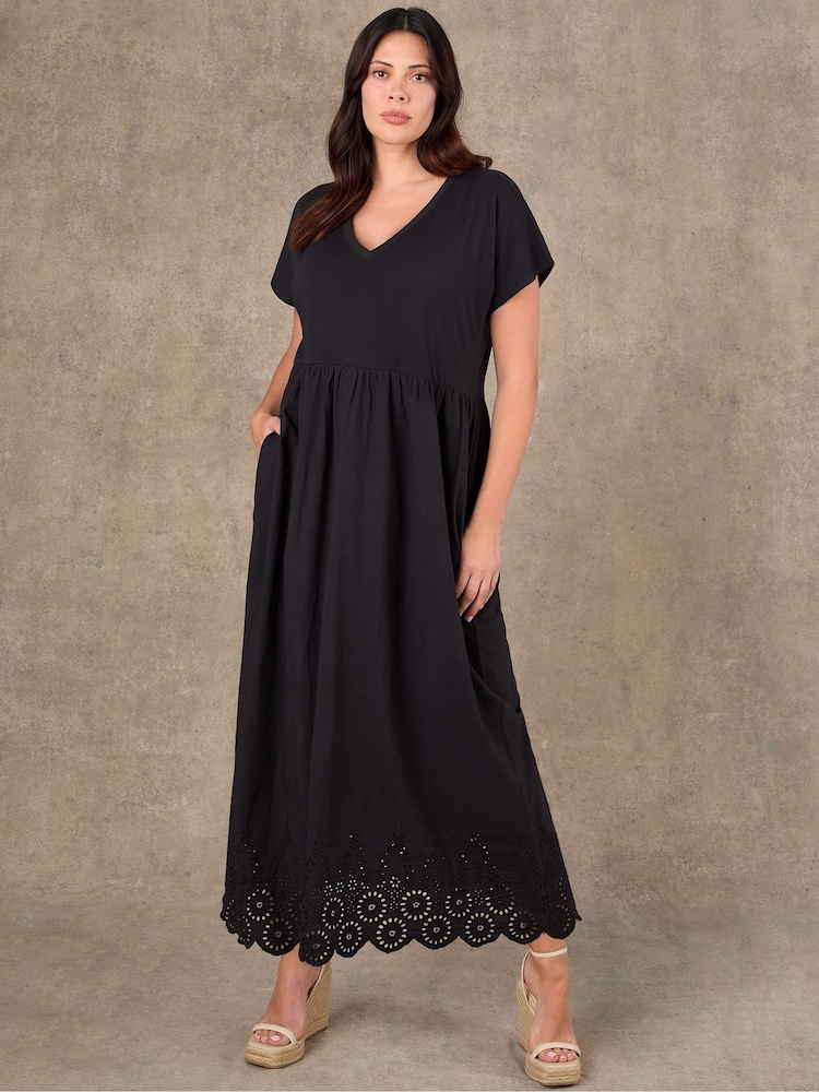 Live Unlimited Black Jersey Woven Mix Broderie Maxi Dress - Image 7 of 7 Live Unlimited Black Jersey Woven Mix Broderie Maxi Dress - Image 7 of 7