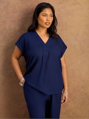 Live Unlimited Blue Linen Blend V-Neck Top - Image 1 of 4