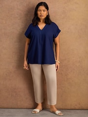 Live Unlimited Blue Linen Blend V-Neck Top - Image 2 of 4