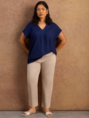 Live Unlimited Blue Linen Blend V-Neck Top - Image 3 of 4