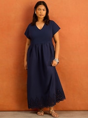 Live Unlimited Blue Jersey Woven Mix Broderie Maxi Dress - Image 1 of 6