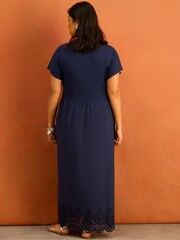 Live Unlimited Blue Jersey Woven Mix Broderie Maxi Dress - Image 2 of 6