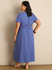 Live Unlimited Blue Linen Blend V-Neck Waist Detail Midaxi Dress - Image 3 of 6