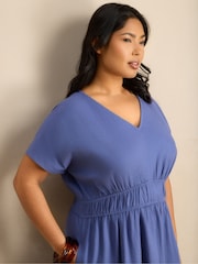 Live Unlimited Blue Linen Blend V-Neck Waist Detail Midaxi Dress - Image 5 of 6