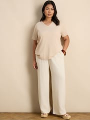 Live Unlimited Cream Linen Blend Drawstring Trousers - Image 1 of 3