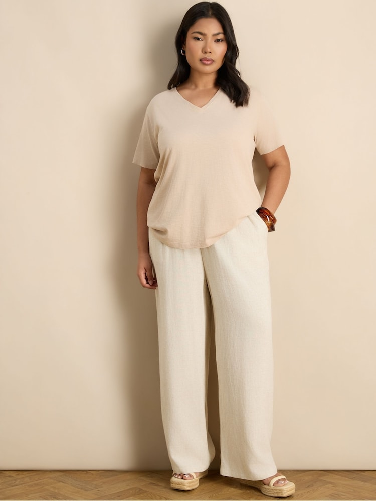 Live Unlimited Cream Linen Blend Drawstring Trousers - Image 1 of 3