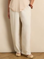 Live Unlimited Cream Linen Blend Drawstring Trousers - Image 2 of 3