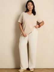 Live Unlimited Cream Linen Blend Drawstring Trousers - Image 3 of 3