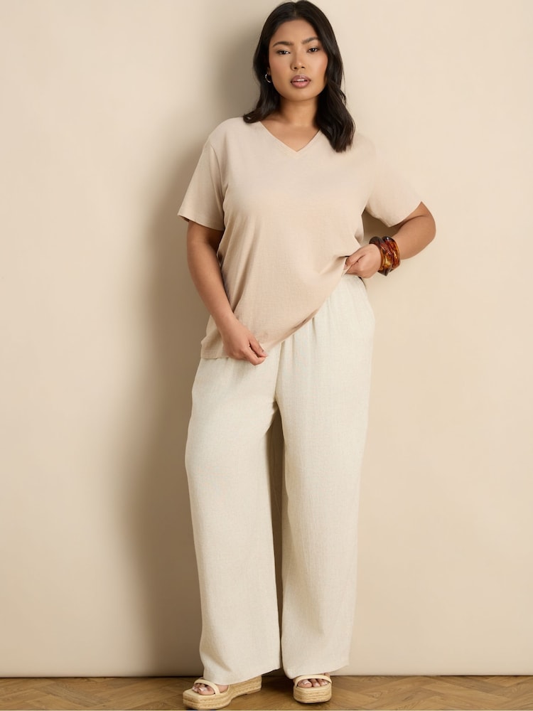 Live Unlimited Cream Linen Blend Drawstring Trousers - Image 3 of 3