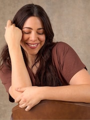 Live Unlimited Brown Cotton Slub V-Neck T-Shirt - Image 1 of 4