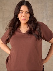Live Unlimited Brown Cotton Slub V-Neck T-Shirt - Image 3 of 4