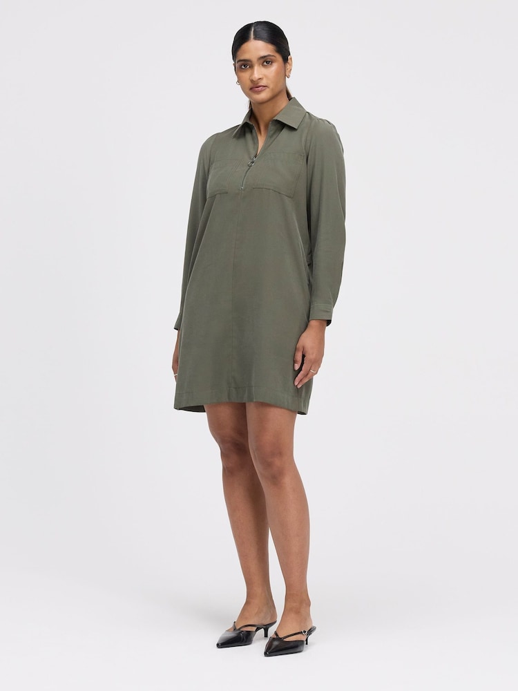 Finery Green Enriko Zip Front Short Dress - Image 1 of 4