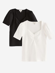 Love & Roses Black and White Sweetheart Neck Short Sleeve Tops 2 Pack - Image 1 of 7