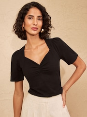 Love & Roses Black and White Sweetheart Neck Short Sleeve Tops 2 Pack - Image 3 of 7