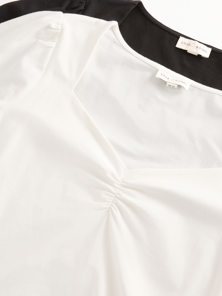 Love & Roses Black and White Sweetheart Neck Short Sleeve Tops 2 Pack - Image 7 of 7