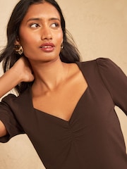 Love & Roses Chocolate Brown Short Sleeve Sweetheart Top - Image 2 of 4