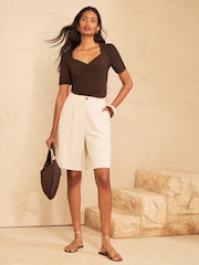 Love & Roses Chocolate Brown Short Sleeve Sweetheart Top - Image 3 of 4