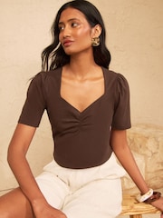 Love & Roses Chocolate Brown Short Sleeve Sweetheart Top - Image 4 of 4