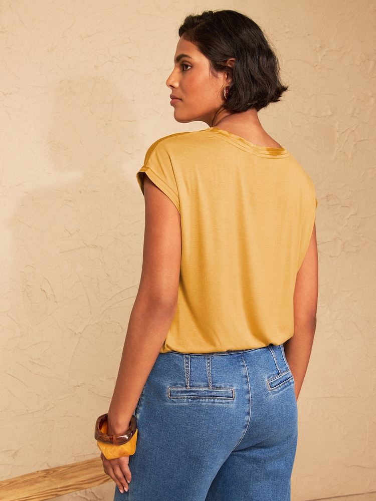 Love & Roses Ochre Yellow Satin Front Jersey T-Shirt - Image 4 of 4 Love & Roses Ochre Yellow Satin Front Jersey T-Shirt - Image 4 of 4