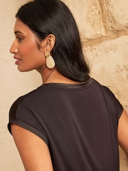 Love & Roses Black Satin Front Jersey T-Shirt - Image 2 of 4