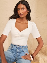 Love & Roses Ivory Sweetheart Neck Short Sleeve Top - Image 1 of 4