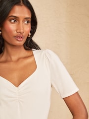 Love & Roses Ivory Sweetheart Neck Short Sleeve Top - Image 2 of 4
