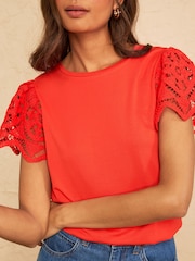 Love & Roses Orange Broderie Short Sleeve T-Shirt - Image 2 of 4