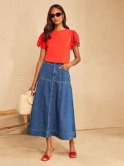 Love & Roses Orange Broderie Short Sleeve T-Shirt - Image 3 of 4