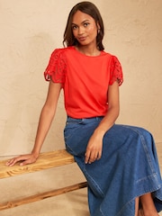 Love & Roses Orange Broderie Short Sleeve T-Shirt - Image 4 of 4