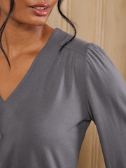 Love & Roses Grey V-Neck Jersey Top - Image 2 of 5