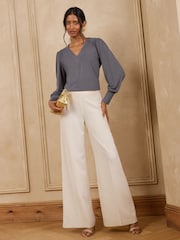 Love & Roses Grey V-Neck Jersey Top - Image 4 of 5