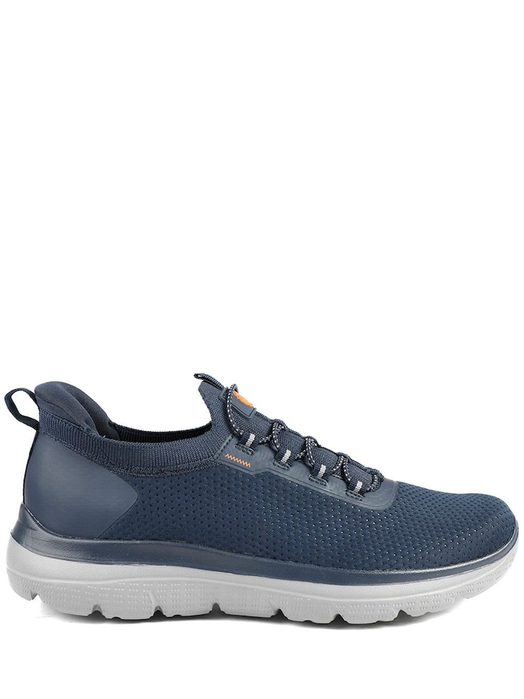 Pavers Navy Wide Fit Memory Foam Lace-Up Trainers - Image 1 of 5