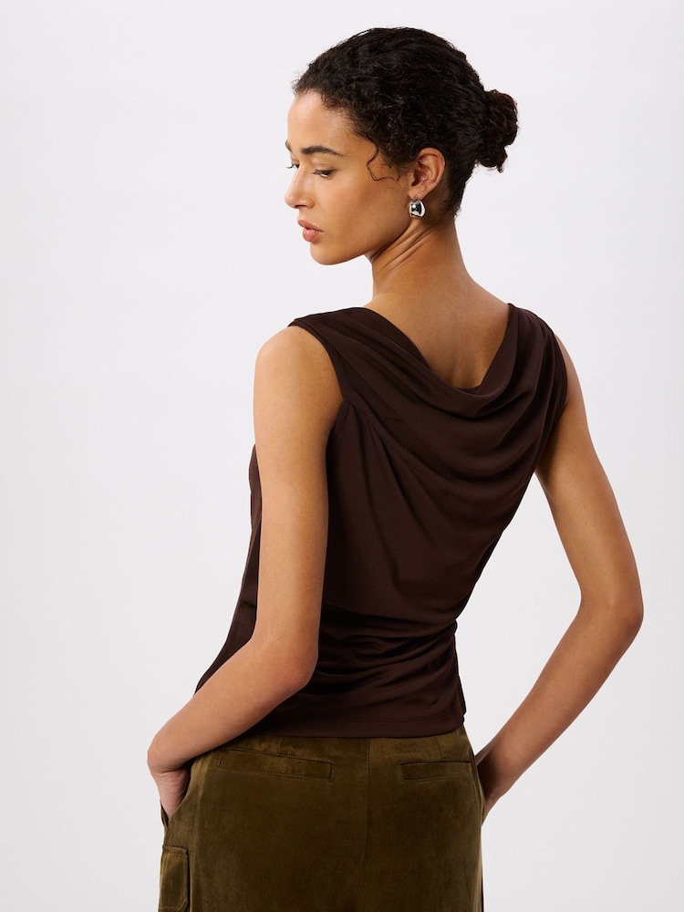Whistles Brown Drape Neck Jersey Top - Image 2 of 4