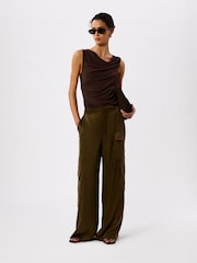 Whistles Brown Drape Neck Jersey Top - Image 3 of 4