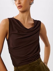 Whistles Brown Drape Neck Jersey Top - Image 4 of 4