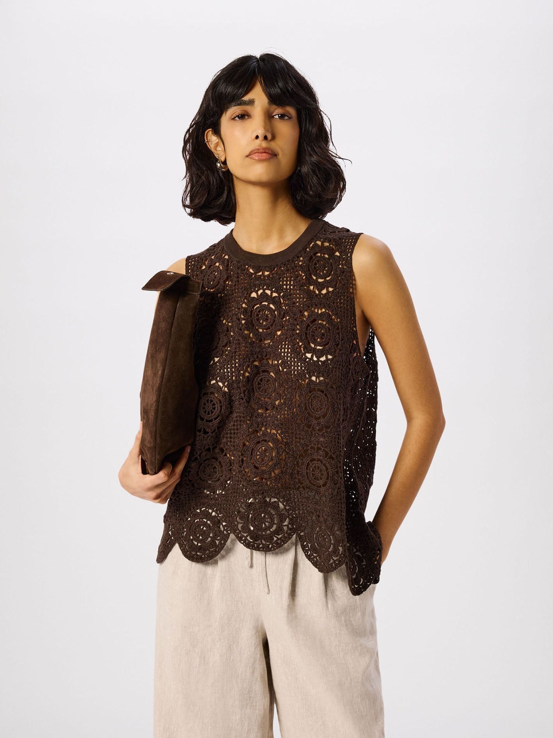 Buy Whistles Brown Circle Crochet Tank Tops from Next USA